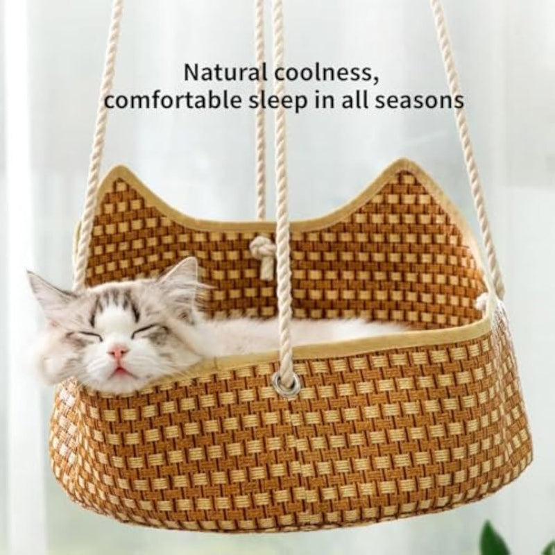 Handwoven Rattan Cat Hammock – Hanging Pet Bed for Ultimate Comfort